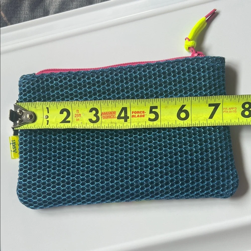 Ipsy Blue Mesh Pouch with Neon Accents
